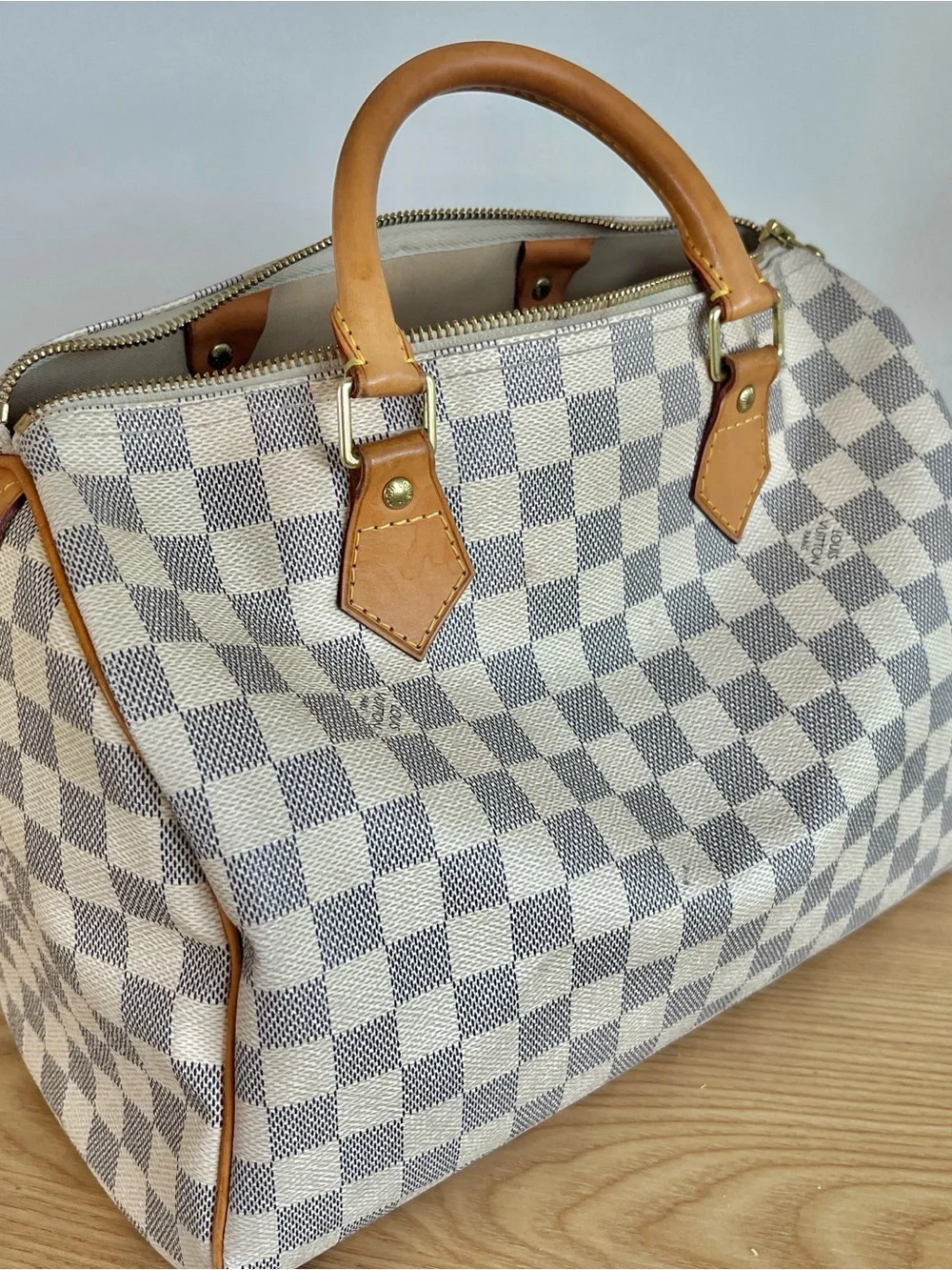 Louis Vuitton Damier 30 Azur Canvas Speedy with Tan Leather Trim